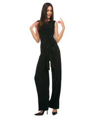 SLEEVELESS TIE FRONT JUMPSUIT